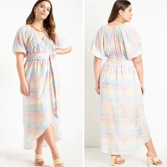 NEW Eloquii Full Sleeve Wrap Dress rainbow color‎ tie-dye, 14 - Picture 1 of 16